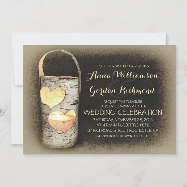 Rustic Country Tree Candle Wedding Invitations (Front)