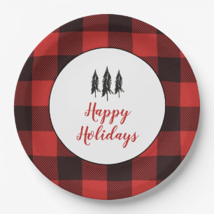 Rustic Country Tree Red and Black Flannel Pattern Paper Plate