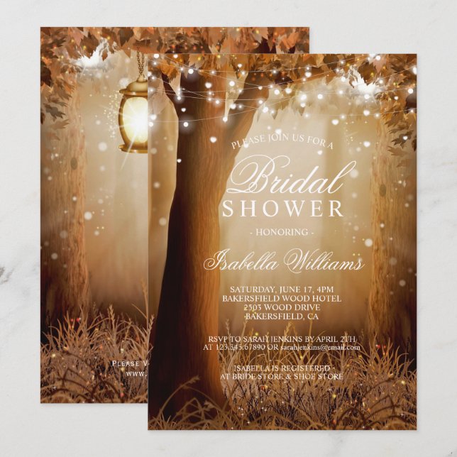 Rustic Country Tree String Lights Bridal Shower Invitation (Front/Back)