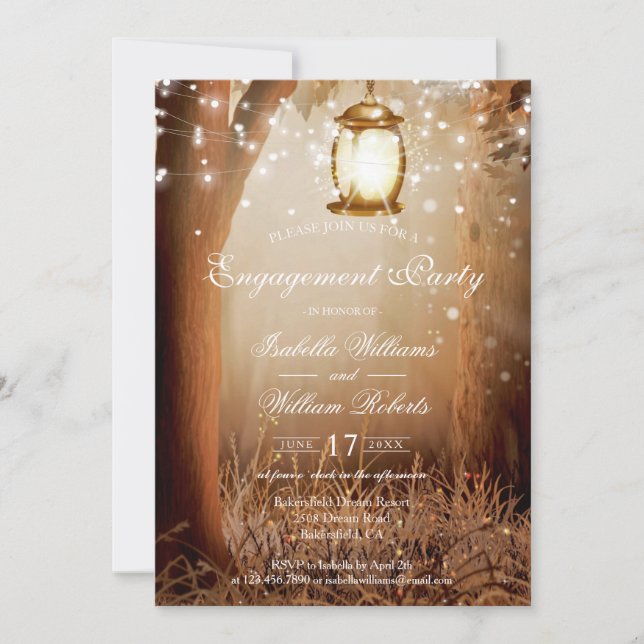 Rustic Country Tree String Lights Engagement Party Invitation (Front)