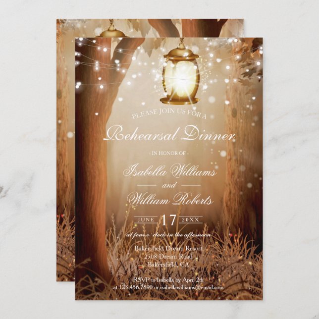 Rustic Country Tree String Lights Rehearsal Dinner Invitation (Front/Back)