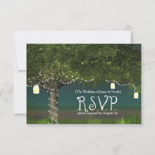 Rustic Country Tree & String Lights RSVP Card