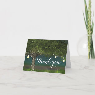 Rustic Country Tree & String Lights Wedding Card