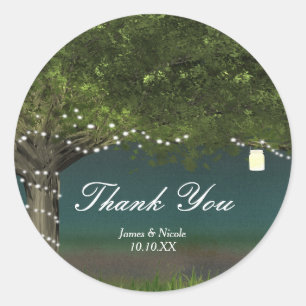 Rustic Country Tree String Lights Wedding Sticker