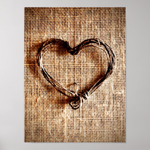 Rustic Country Twine Heart on Burlap Print