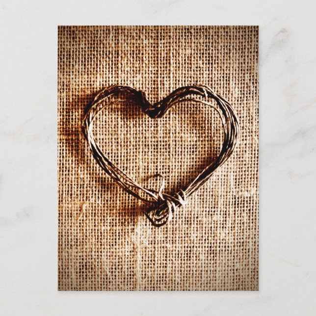 Rustic Country Twine Heart on Burlap Print Postcard (Front)