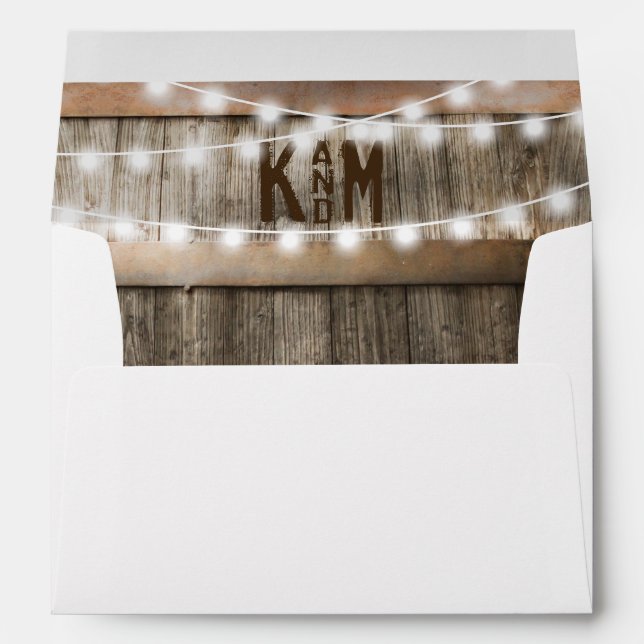 Rustic Country Vineyard Wood Lights Monogram Envelope (Back (Bottom))