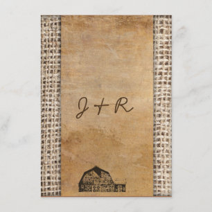 Rustic Country Vintage Barn Burlap Invitation