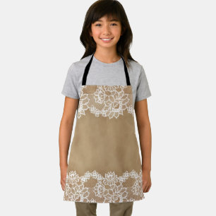 Rustic country vintage beige burlap and white lace apron