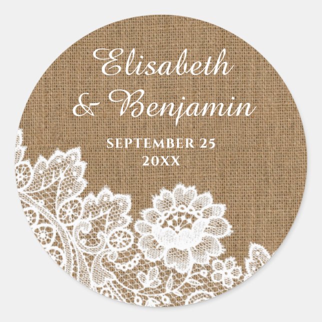 Rustic Country Vintage Burlap and Lace Stickers (Front)