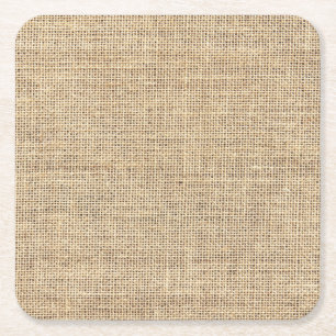 Rustic Country Vintage Burlap Square Paper Coaster
