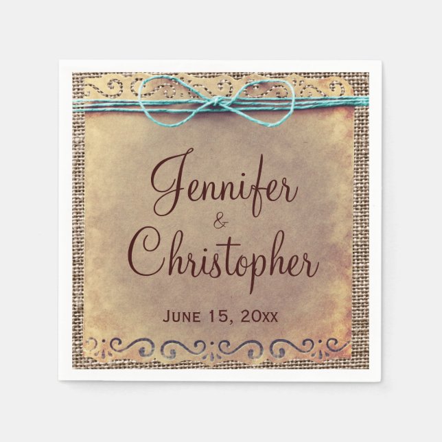 Rustic Country Vintage Burlap Wedding Napkin (Front)
