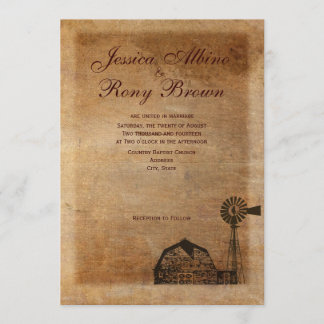 Rustic Country Vintage Canvas Barn Windmill Invitation