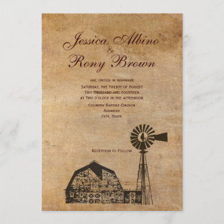 Rustic Country Vintage Canvas Barn Windmill Invitation