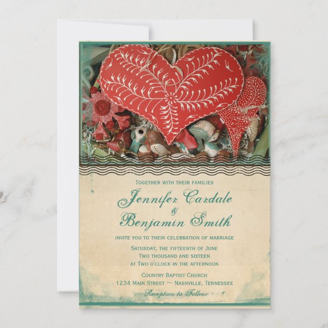 Rustic Country Vintage Heart Wedding Invitations (Front)