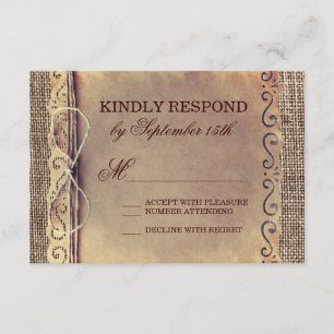 Rustic Country Vintage Paper Burlap Wedding RSVP Card