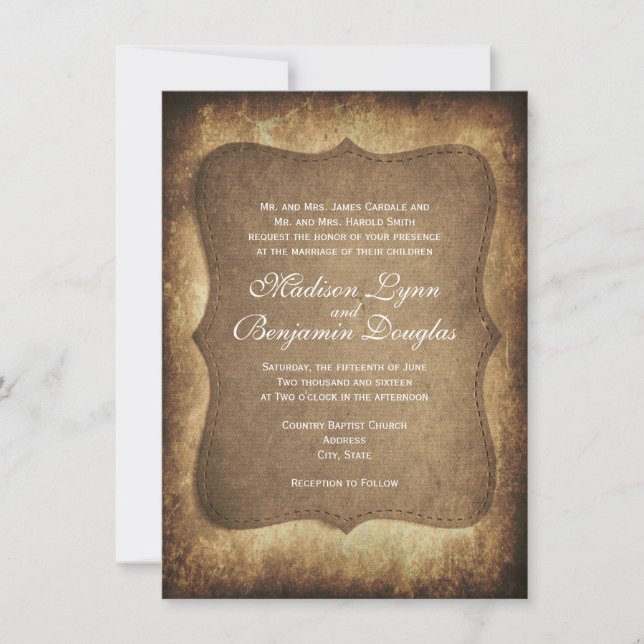 Rustic Country Vintage Paper Wedding Invitations (Front)