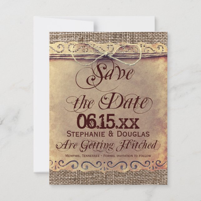 Rustic Country Vintage Save the Date Cards (Front)