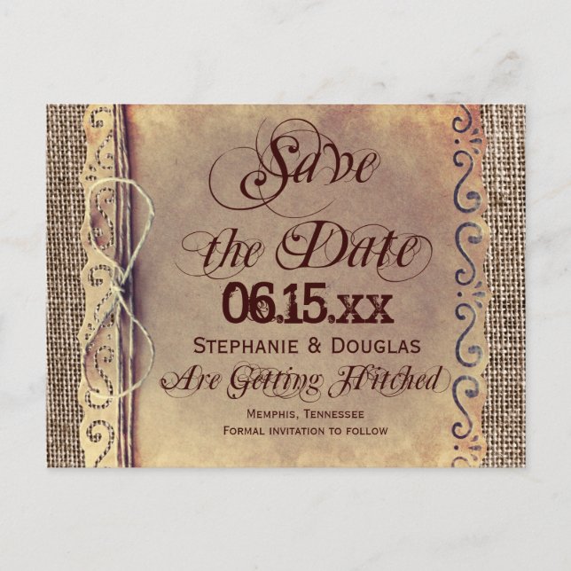 Rustic Country Vintage Save the Date Postcards (Front)