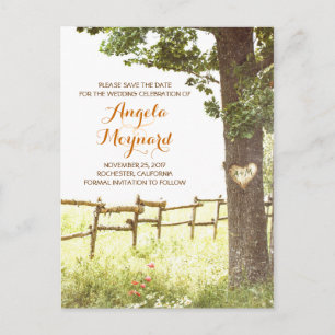rustic country vintage tree save the date postcard