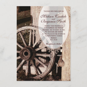 Rustic Country Wagon Wheel Wedding Invitations
