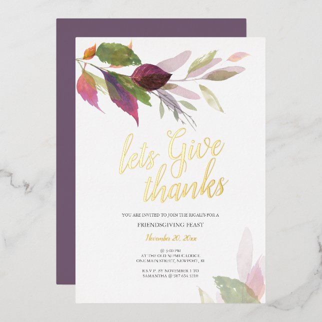 Rustic Country Watercolor Leaves Thanksgiving (Front/Back)