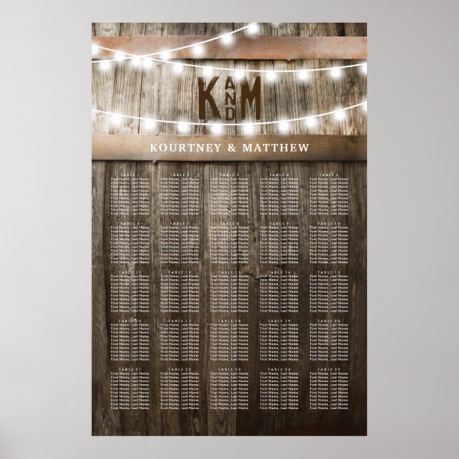 Rustic Country Wedding 25 Table Chart (Front)