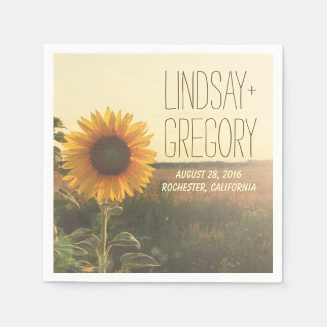 rustic country wedding paper napkins - SUNFLOWER (Front)