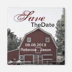 rustic country wedding red barn save the date magnet