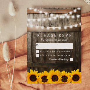 Rustic Country Wedding RSVP   Sunflower Lights Card