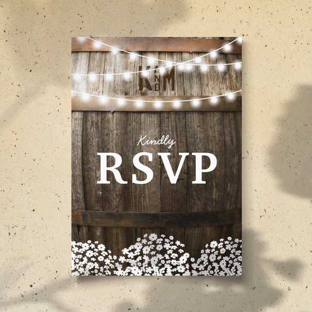 Rustic Country Wedding | String of Lights RSVP Invitation Postcard (Creator Uploaded)