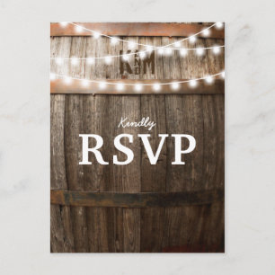 Rustic Country Wedding String of Lights RSVP Invitation Postcard