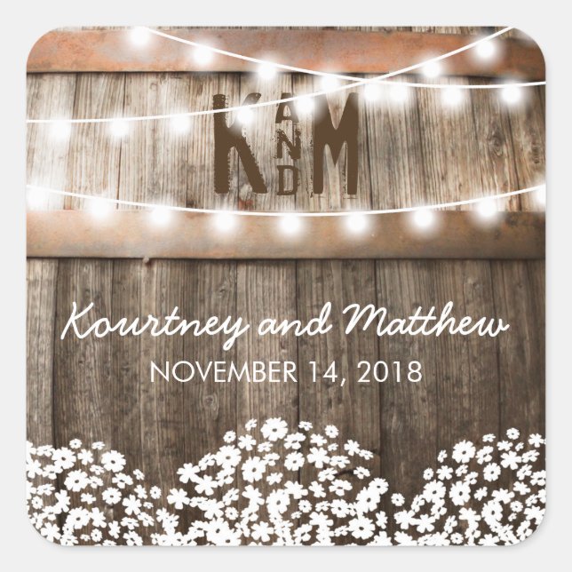 Rustic Country Wedding | String of Lights Square Sticker (Front)