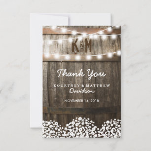 Rustic Country Wedding   String of Lights Thank You Card