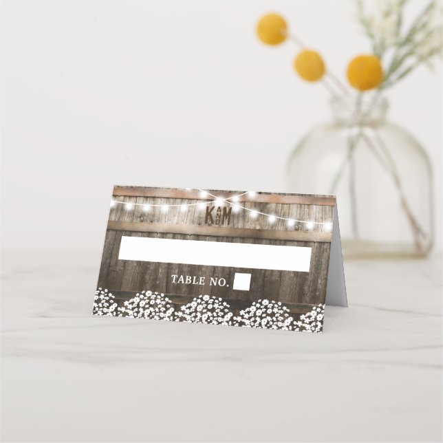 Rustic Country Wedding | String of Lights Wedding Place Card (Front)