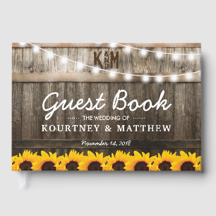 Rustic Country Wedding Sunflower String Lights Guest Book