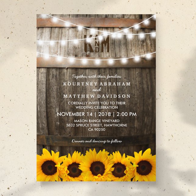 Rustic Country Wedding | Sunflower String Lights Invitation (Creator Uploaded)