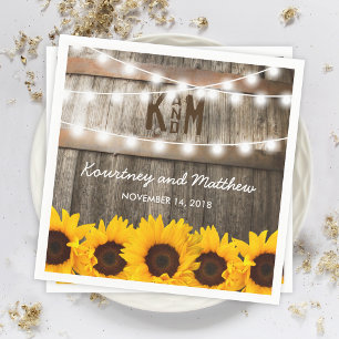 Rustic Country Wedding Sunflower String Lights Napkin