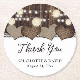 Rustic Country Wedding Thank You Round Paper Coaster