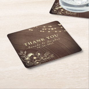 Rustic Country Wedding Thank You Square Paper Coaster