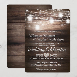 Rustic Country Wedding w/ String Lights Invitation