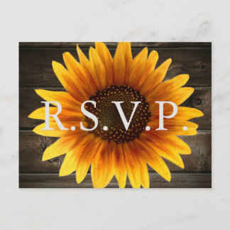Rustic Country Wedding Wood & Sunflowers RSVP Invitation Postcard