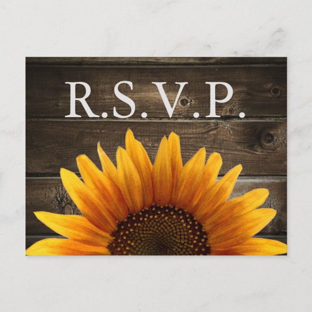 Rustic Country Wedding Wood & Sunflowers RSVP Invitation Postcard (Front)