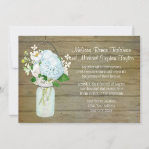 Rustic Country Weddings Mason Jar Blue Hydrangeas Invitation
