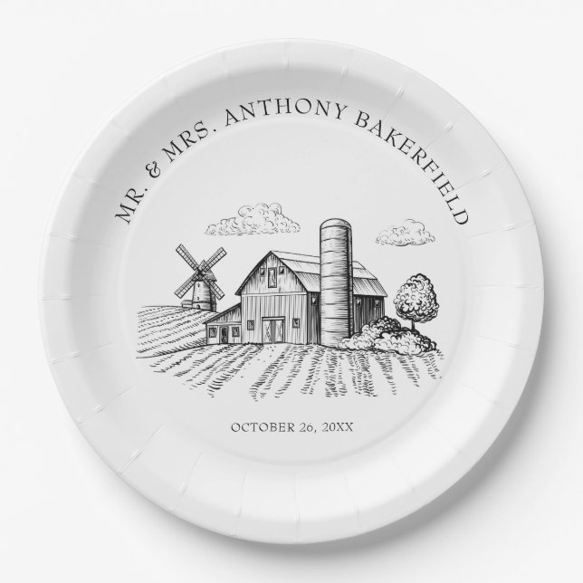 Rustic Country Western Barn Wedding  Paper Plate (Front)