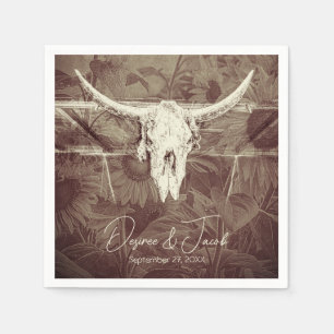 Rustic Country Western Brown Sunflowers Bull Skull Napkin