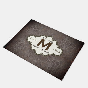 Rustic Country Western Leather Look Monogrammed Doormat
