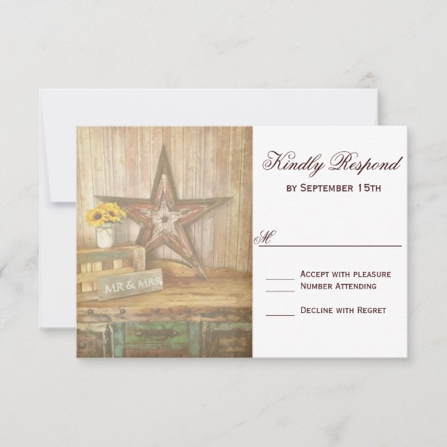 Rustic Country Western Star Wood Wedding Carte RSV (Devant)