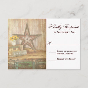 Rustic Country Western Star Wood Wedding RSVP Card
