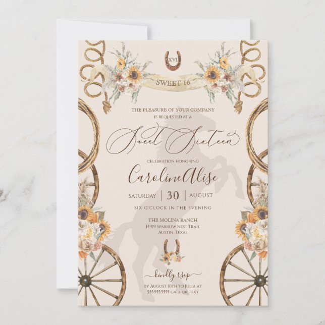 Rustic Country Western Sunflower Boho Sweet 16 Inv Invitation (Front)